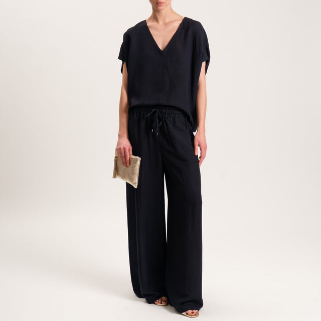 Tensione in-Blusa misto lino scollo v - nero