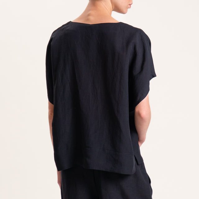 Tensione in-Blusa misto lino scollo v - nero