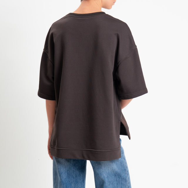 Tensione in-Felpa n5 mezza manica spacchi laterali - moro/celeste