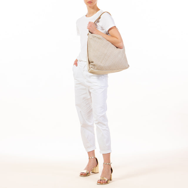 Zeroassoluto - Borsa zaino in pelle intrecciata - gesso