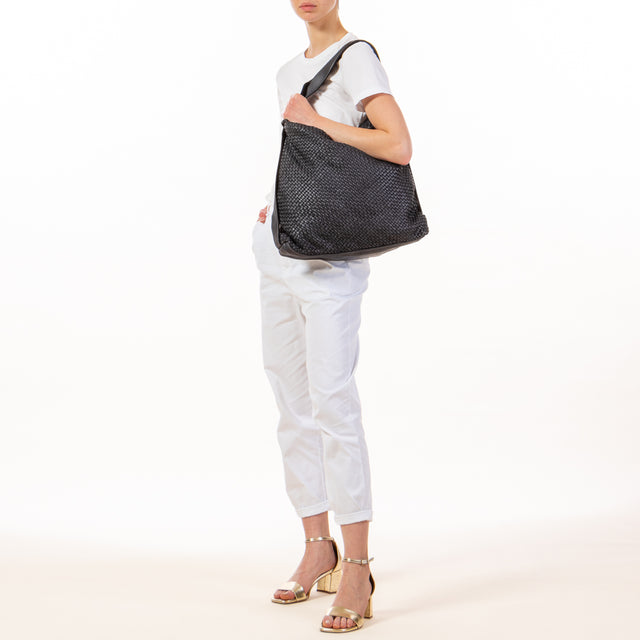 Zeroassoluto - Borsa zaino in pelle intrecciata - nero