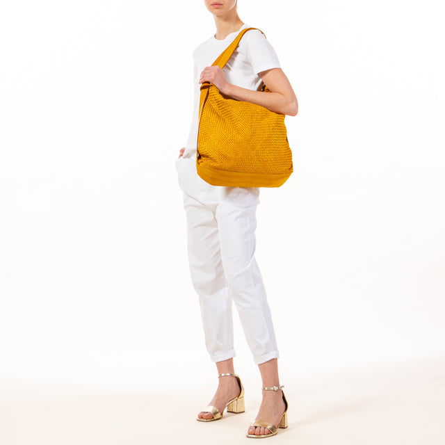 Zeroassoluto - Borsa zaino in pelle intrecciata - Senape