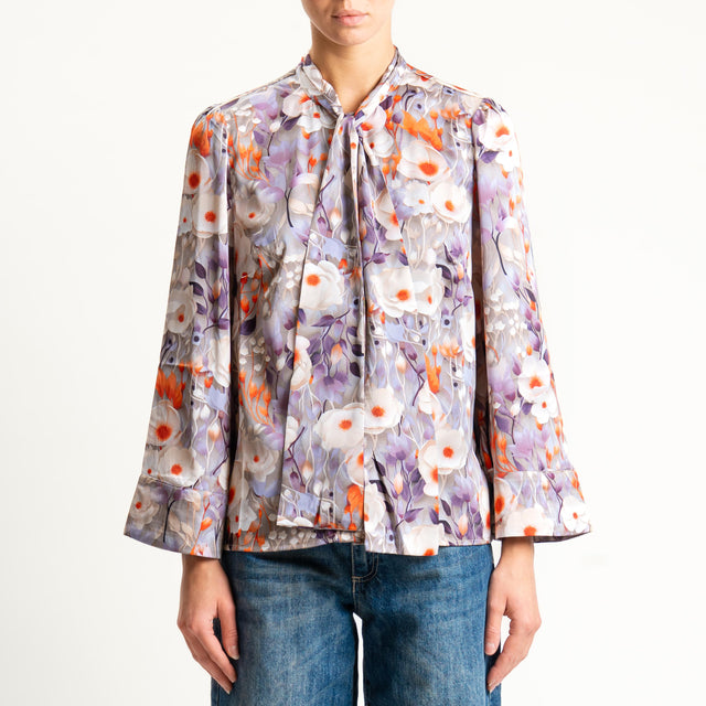 Anonyme-Camicia fantasia floreale con cravatta - taupe/orange/peonia