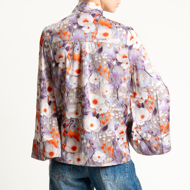 Anonyme-Camicia fantasia floreale con cravatta - taupe/orange/peonia