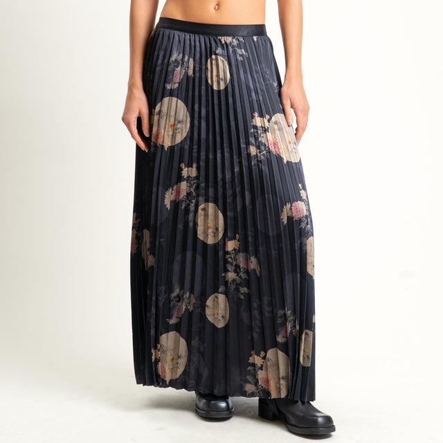 Anonyme-Gonna plissé fantasia floreale - nero/beige