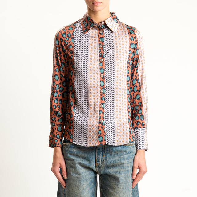 Anonyme-Camicia SOFT-HAND SATIN multi fantasia - cuoio/taupe/nero