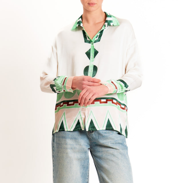 Anonyme-Camicia fantasia in satin - burro/mint/pink