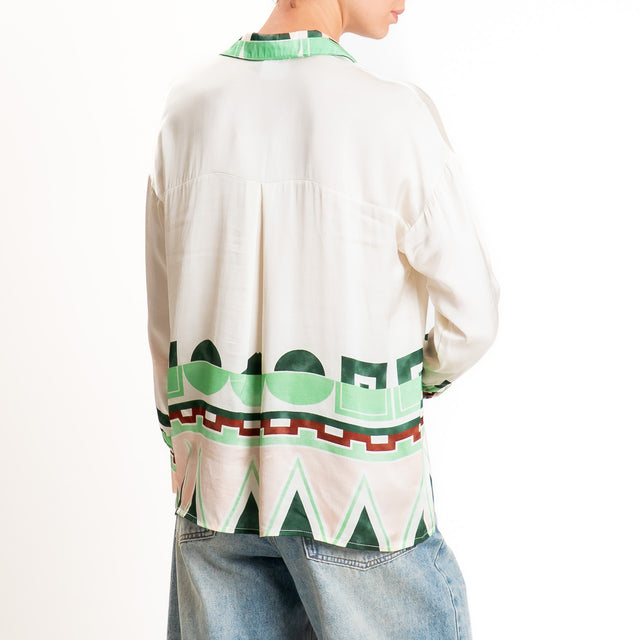 Anonyme-Camicia fantasia in satin - burro/mint/pink