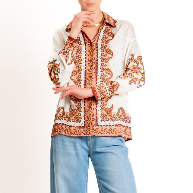 Anonyme-Camicia fantasia in satin - brick/burro/peach