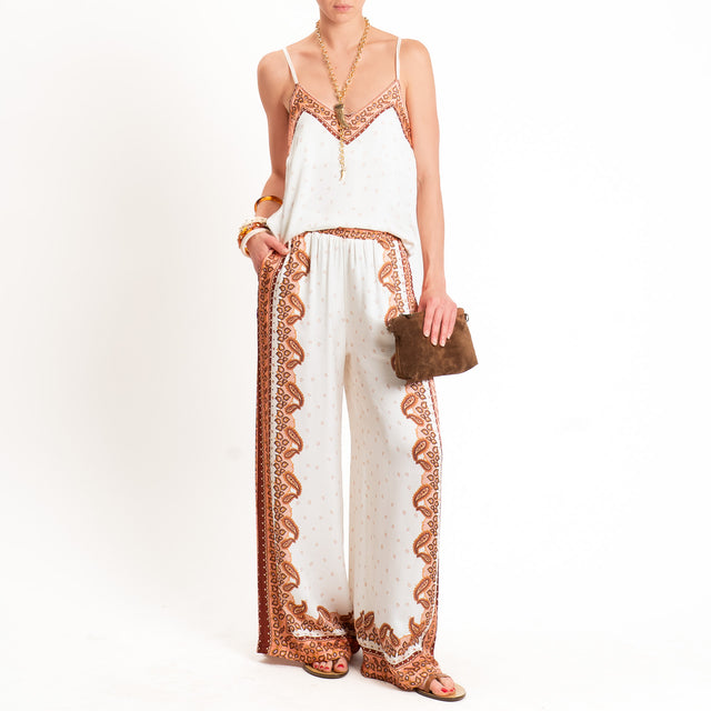 Anonyme-Pantalone satin fantasia elastico in vita - brick/burro/peach