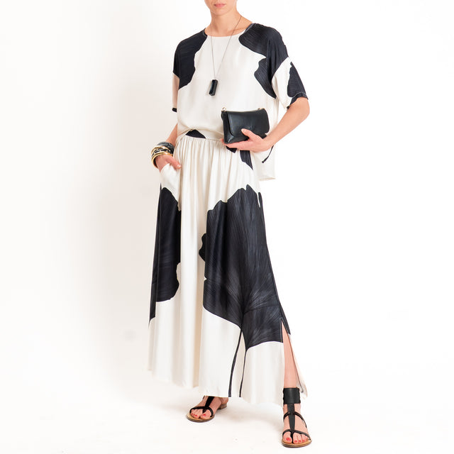 Anonyme-Blusa fantasia in satin - burro/nero
