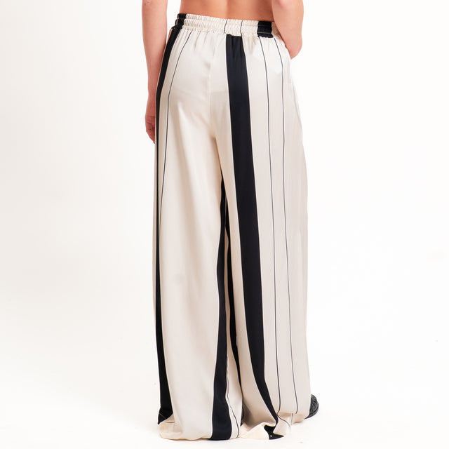Anonyme-Pantalone satin a righe con coulisse - burro/nero