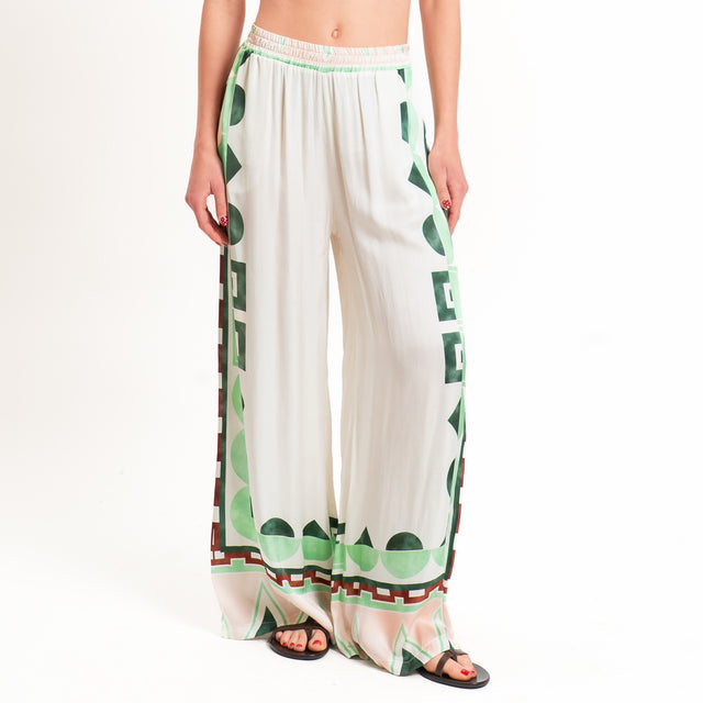 Anonyme-Pantalone satin fantasia elastico in vita - burro/mint/pink