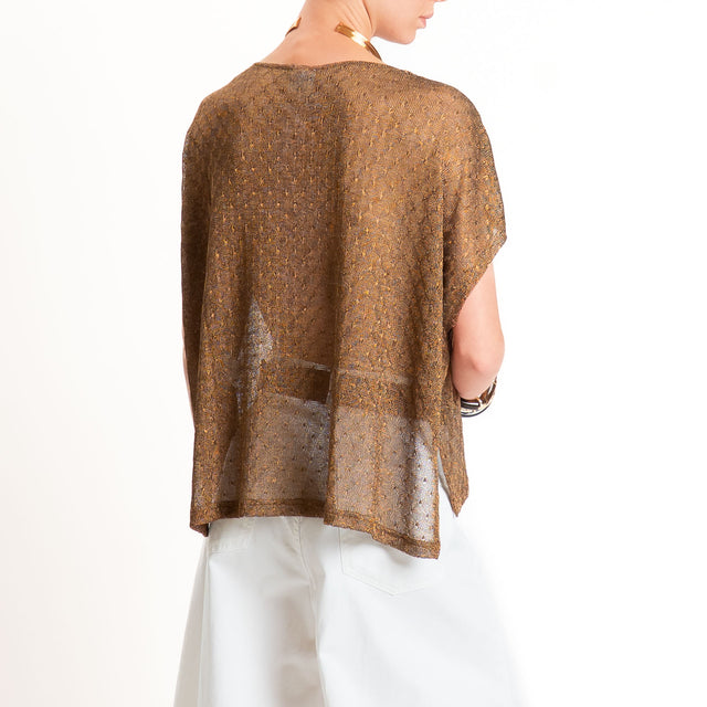 Anonyme-Maglia in lurex scollo v spacchi laterali - bronzo