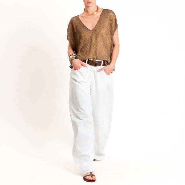 Anonyme-Maglia in lurex scollo v spacchi laterali - bronzo