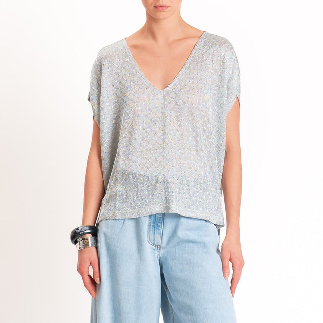 Anonyme-Maglia in lurex scollo v spacchi laterali - silver
