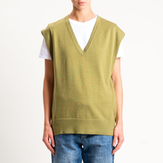 Anonyme-Gilet misto lana scollo v - acid