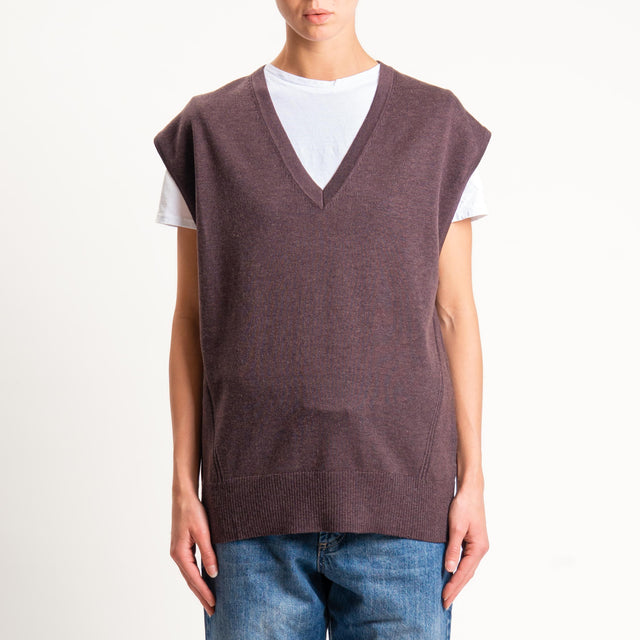 Anonyme-Gilet misto lana scollo v - brown