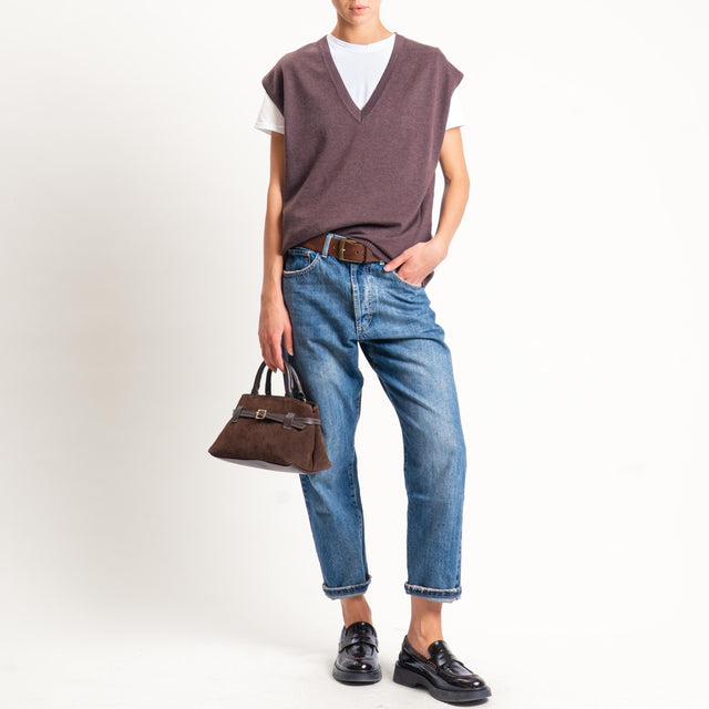 Anonyme-Gilet misto lana scollo v - brown