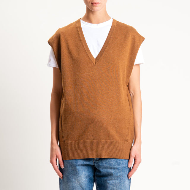 Anonyme-Gilet misto lana scollo v - caramel