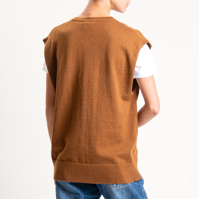 Anonyme-Gilet misto lana scollo v - caramel
