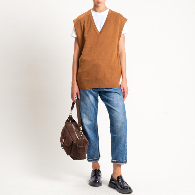 Anonyme-Gilet misto lana scollo v - caramel