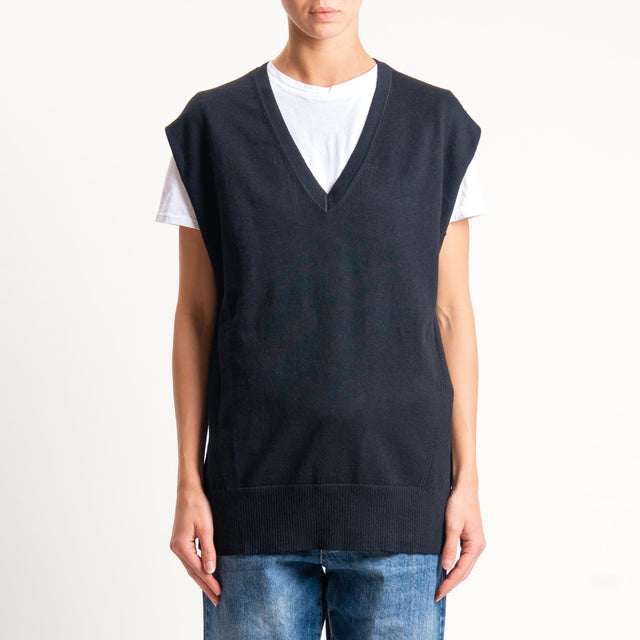 Anonyme-Gilet misto lana scollo v - Nero
