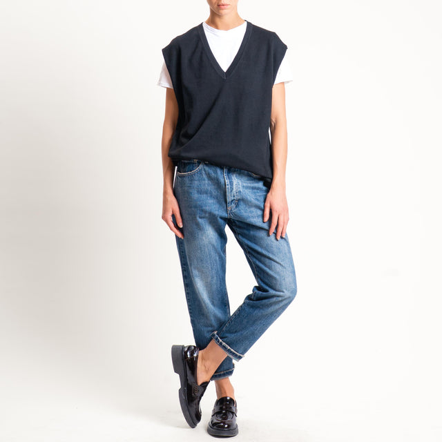 Anonyme-Gilet misto lana scollo v - Nero
