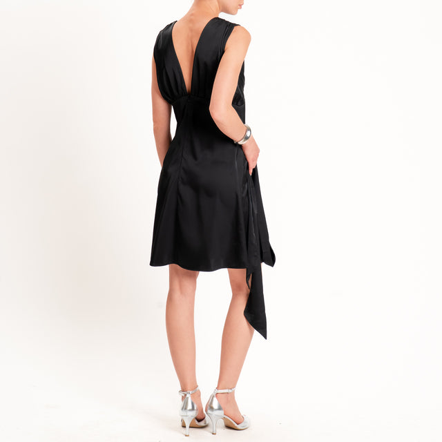 Anonyme-Abito corto satin doppio scollo v - nero