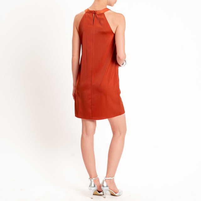 Anonyme-Abito corto satin con tasche - brick