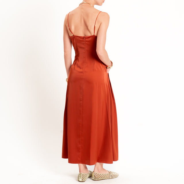 Anonyme-Abito satin con tasche - brick