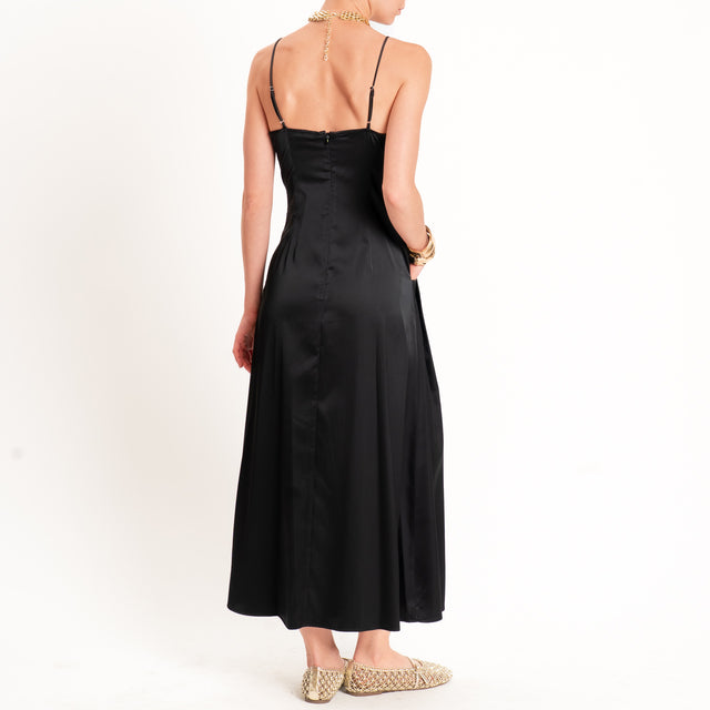 Anonyme-Abito satin con tasche - nero