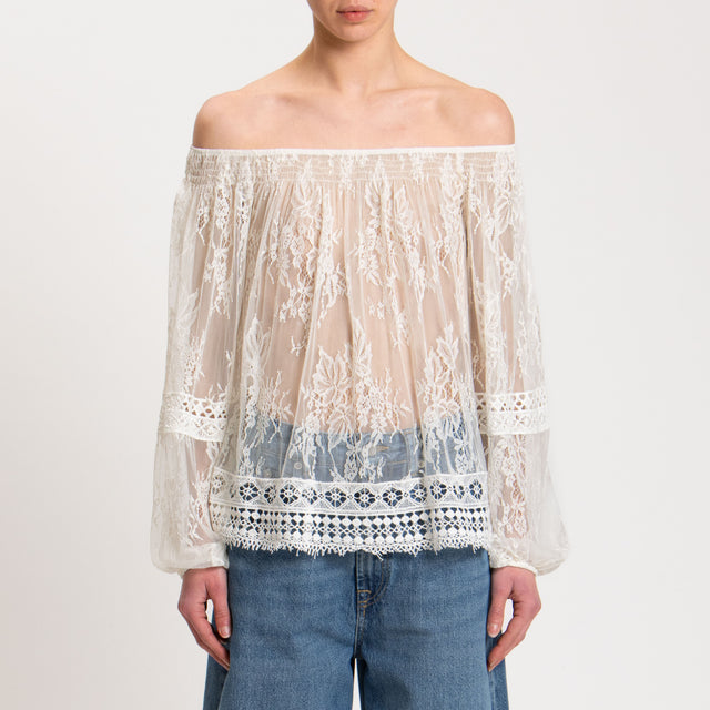 Blusa Motel-Shiffer en Encaje de Macramé - Crema