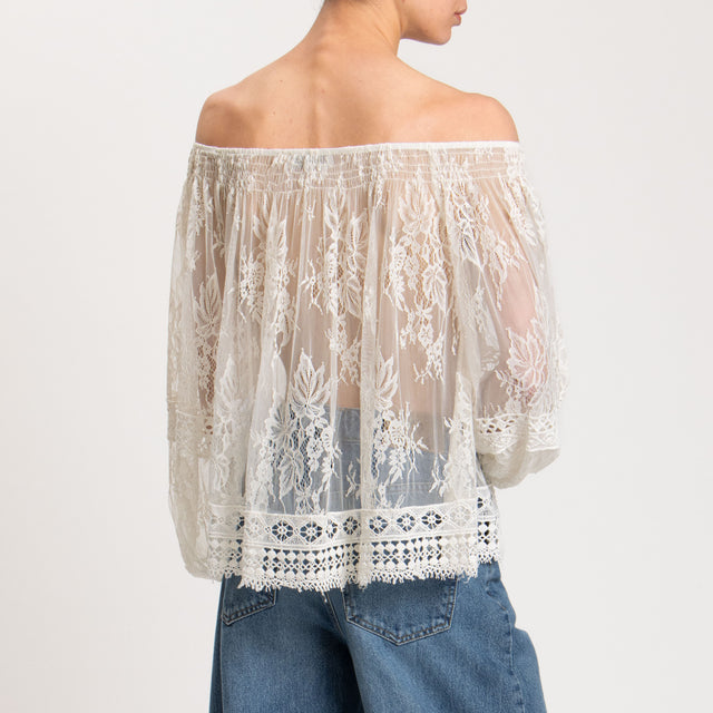 Blusa Motel-Shiffer en Encaje de Macramé - Crema