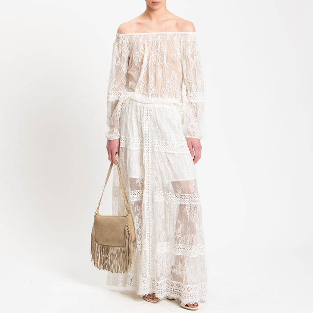 Blusa Motel-Shiffer en Encaje de Macramé - Crema