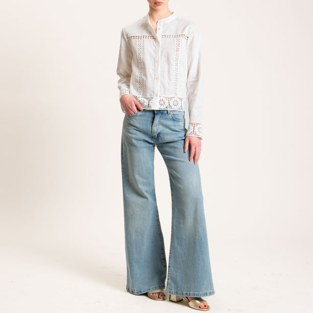 Tensione in-Camicia inserti pizzo macramè RAMIE FIBRA NATURALE - panna