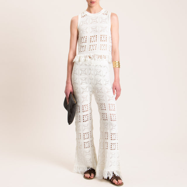 Haveone-Pantalone crochet sfrangiato - Bianco