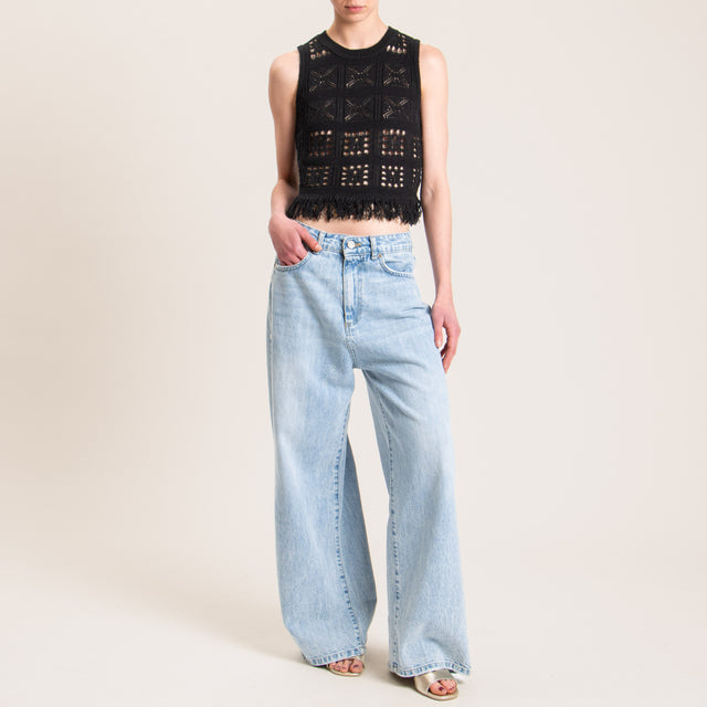 Haveone-Top crochet con frange - Nero