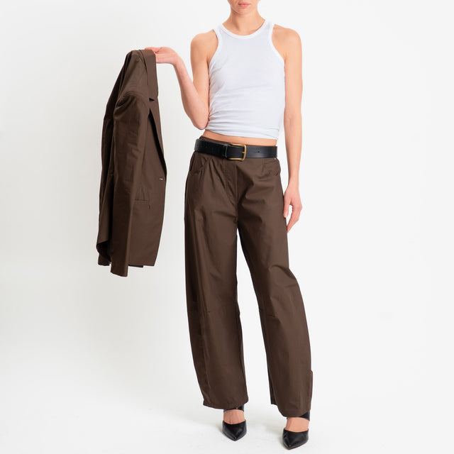 Philia Loft-Pantalone barrel in popeline di cotone - moro