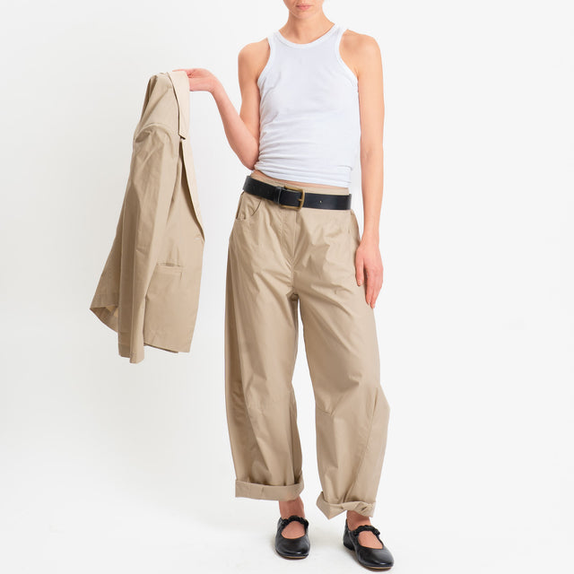 Philia Loft-Pantalone barrel in popeline di cotone- sabbia