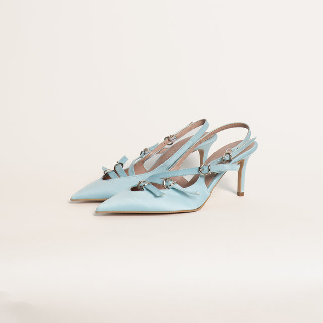 Divine Follie-Slingback raso tre fibbie - azzurro