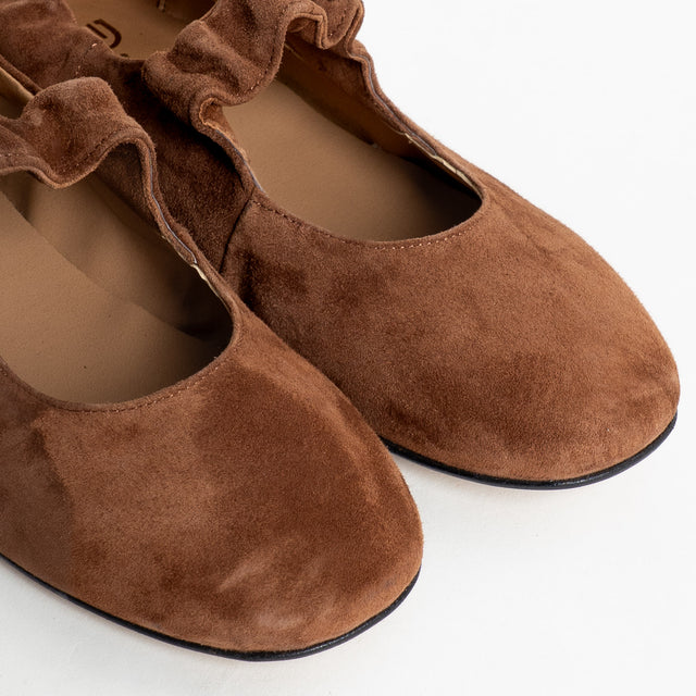 Divine Follie-Ballerina in camoscio con cinturino - cuoio