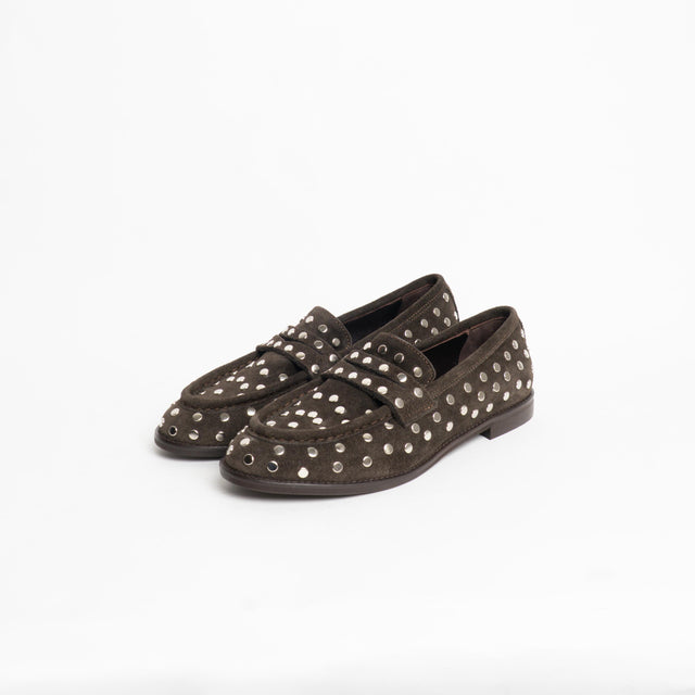 Divine Follie-Mocassino scamosciato con borchie - moro