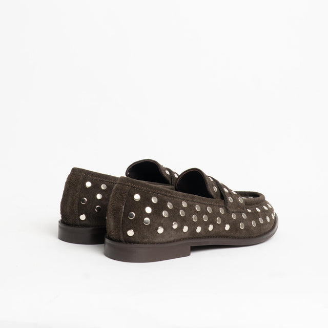 Divine Follie-Mocassino scamosciato con borchie - moro
