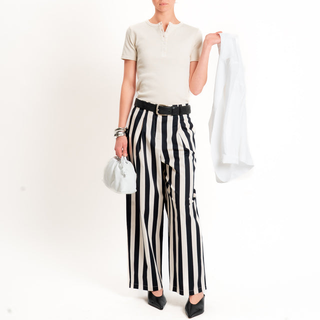 Tensione in-Pantalone a righe cotone elasticizzato - burro/nero