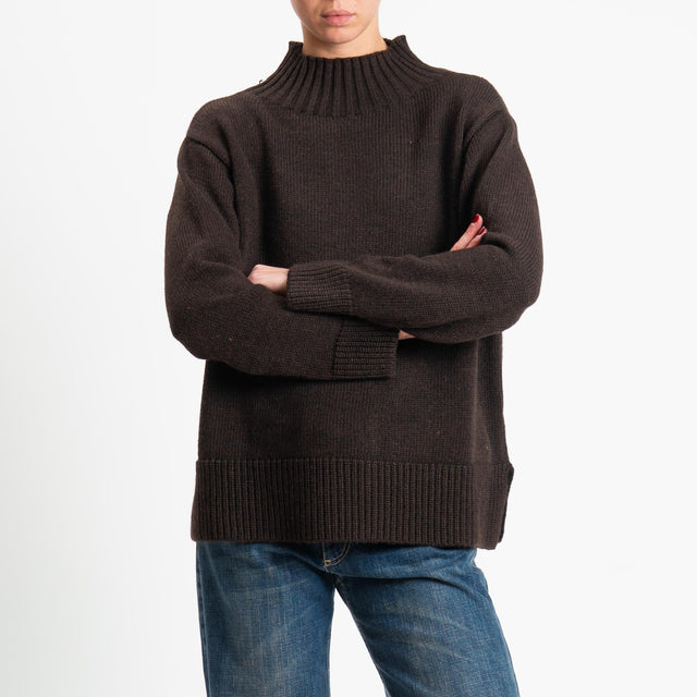 Motel-Maglia collo montato misto alpaca - moro