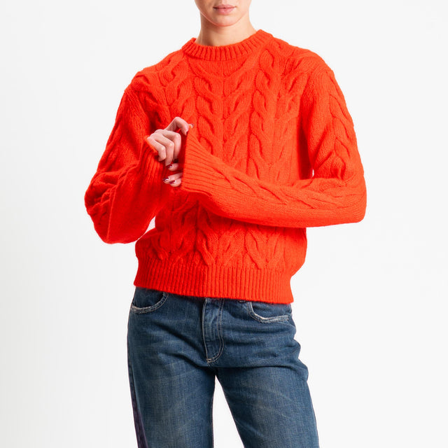 Tensione in-Maglia trecce in mohair - corallo