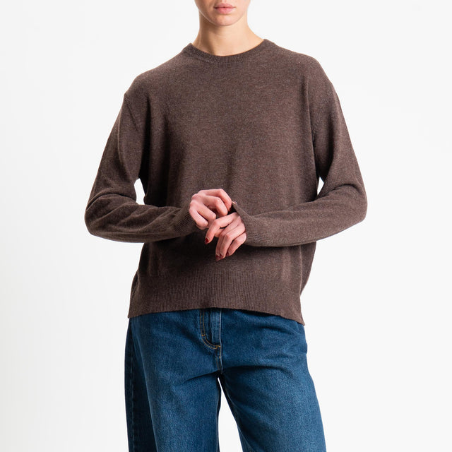 Haveone-Maglia girocollo misto lana - moro melange