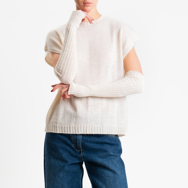 Haveone-Maglia smanicata con manicotti misto alpaca - panna