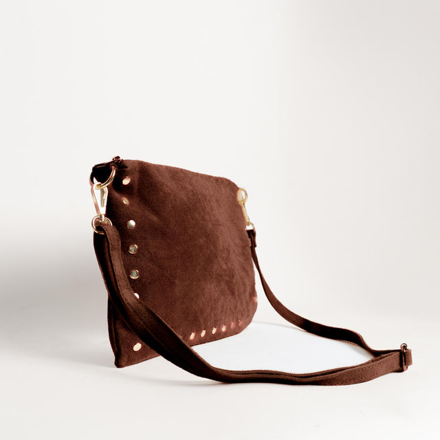 W by Whitemood-Pochette scamosciato con borchie - cioccolato